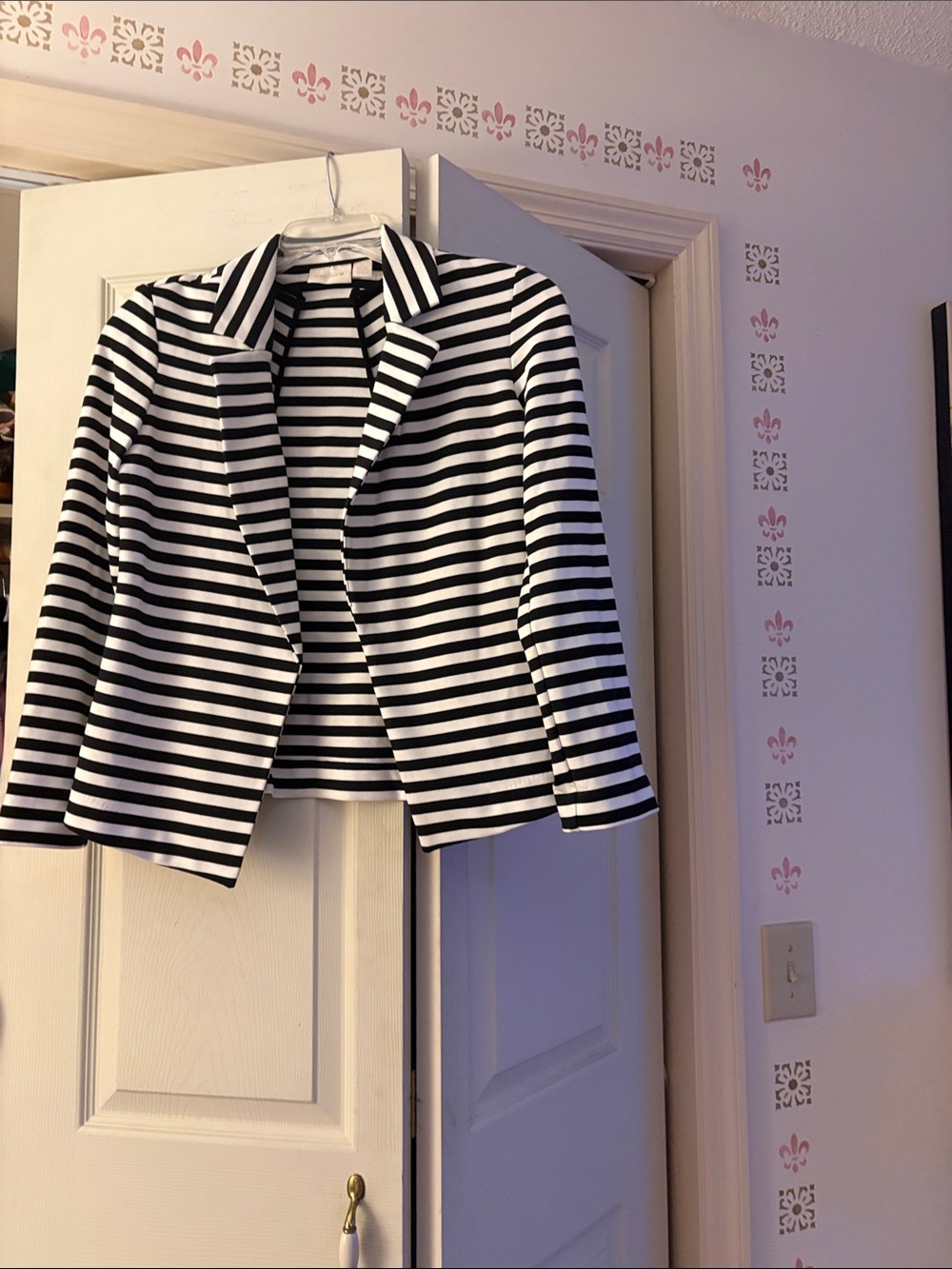 Chico's Black & White Striped Open-Front Blazer